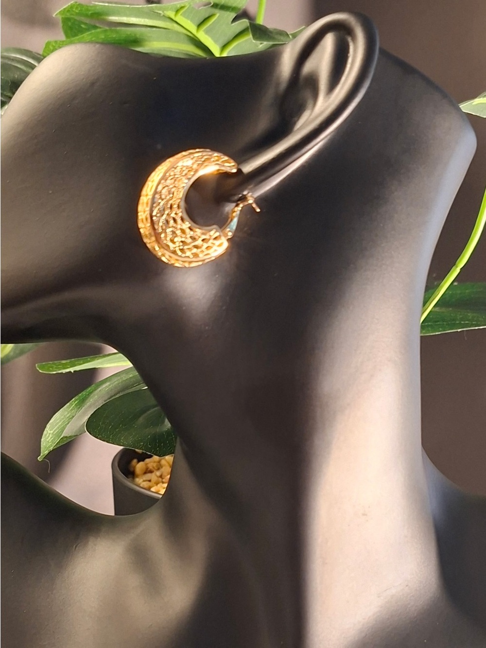 Gold-Filled Filigree Crescent Hoop Earrings
